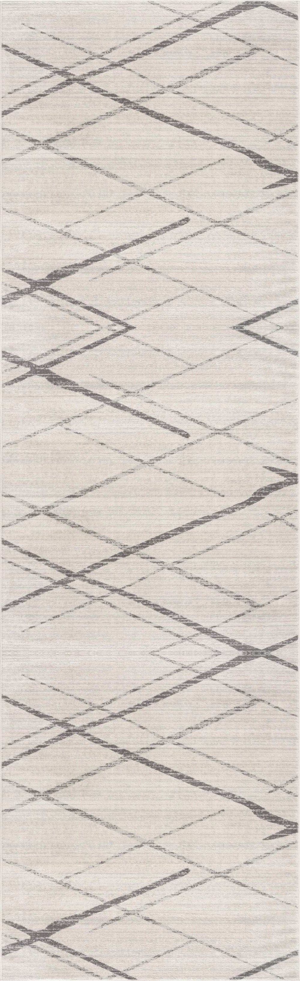 20' Runner Gray and Ivory Geometric Runner Rug - Homeroots - Flyclothing LLC
