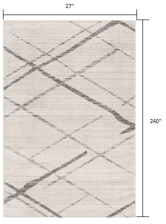 20' Runner Gray and Ivory Geometric Runner Rug - Homeroots - Flyclothing LLC