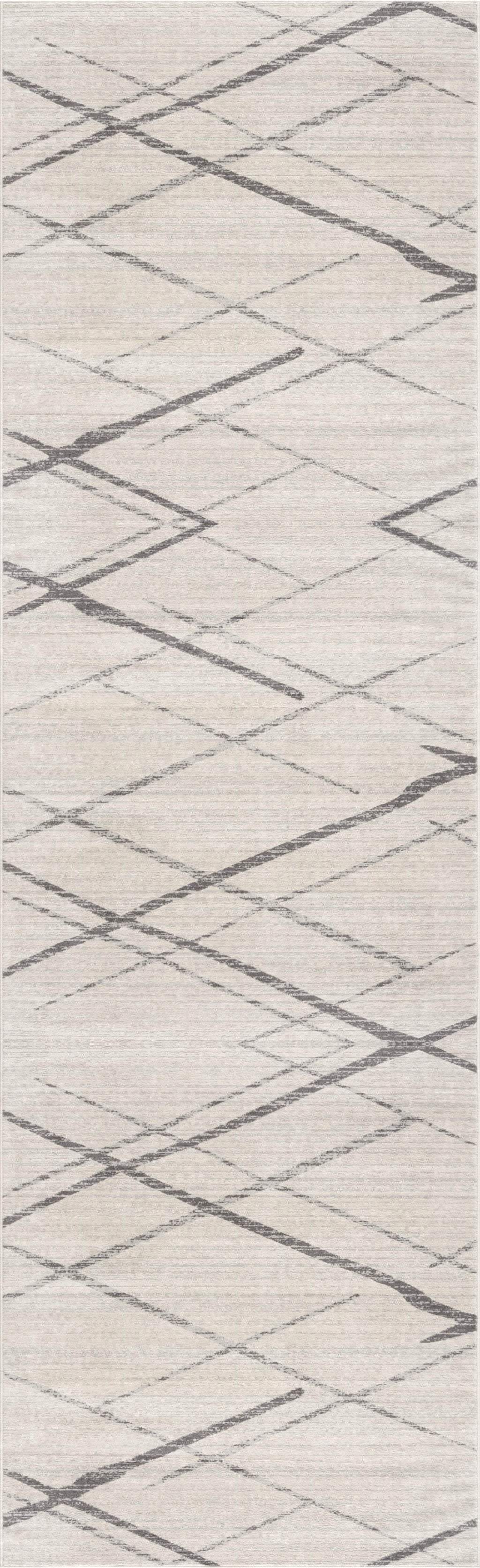 6' Runner Gray and Ivory Geometric Runner Rug - Homeroots - Flyclothing LLC