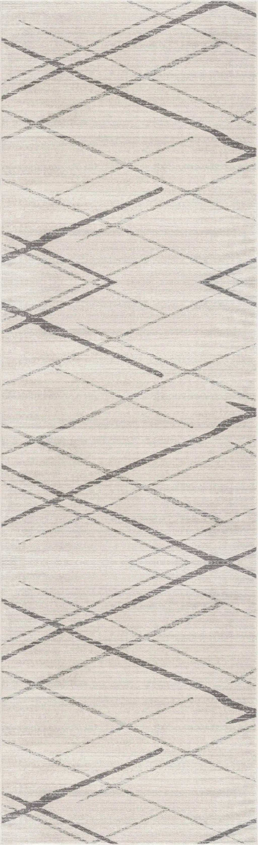 6' Runner Gray and Ivory Geometric Runner Rug - Homeroots - Flyclothing LLC