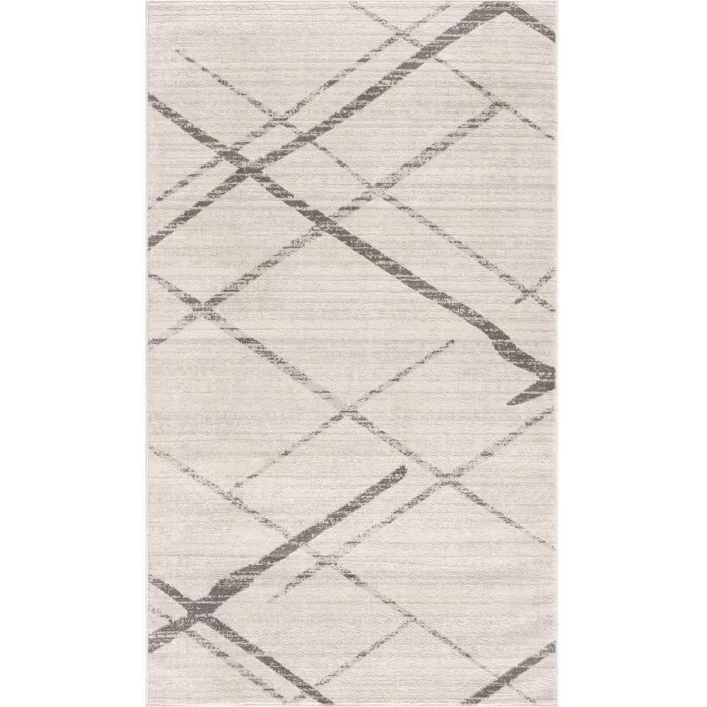 3' X 5' Gray and Ivory Geometric Area Rug - Homeroots - Flyclothing LLC