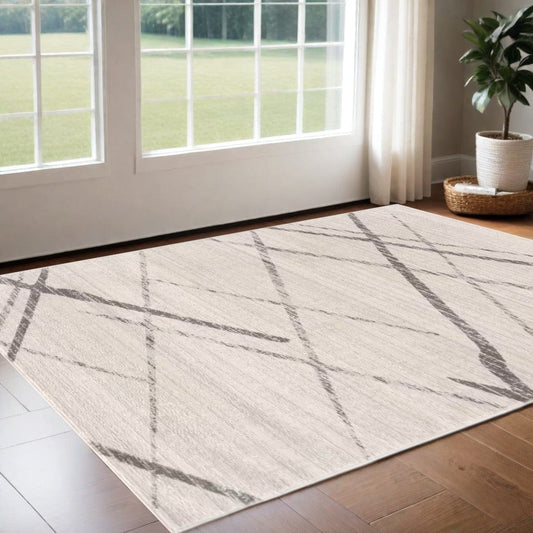3' X 5' Gray and Ivory Geometric Area Rug