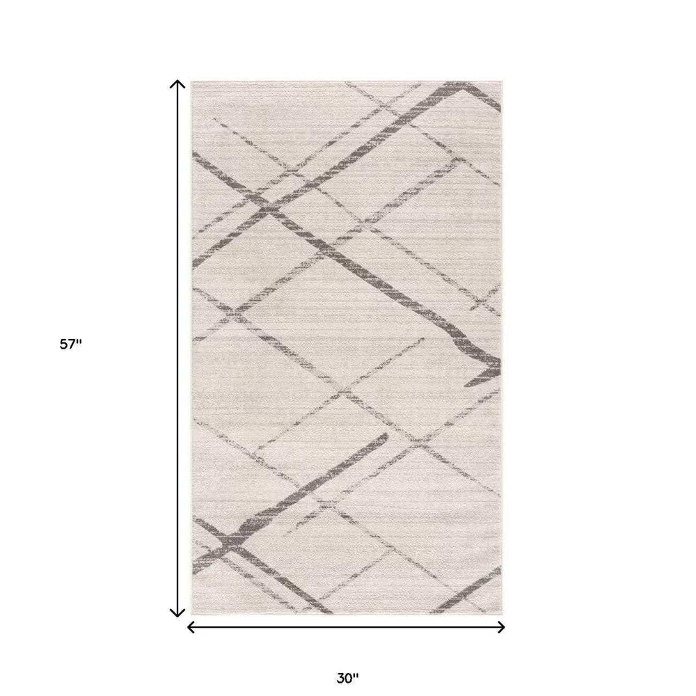 3' X 5' Gray and Ivory Geometric Area Rug - Homeroots - Flyclothing LLC