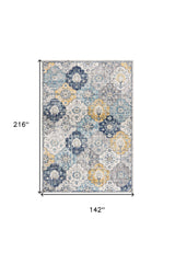 12' X 18' Blue and Yellow Floral Washable Non Skid Area Rug - Homeroots - Flyclothing LLC