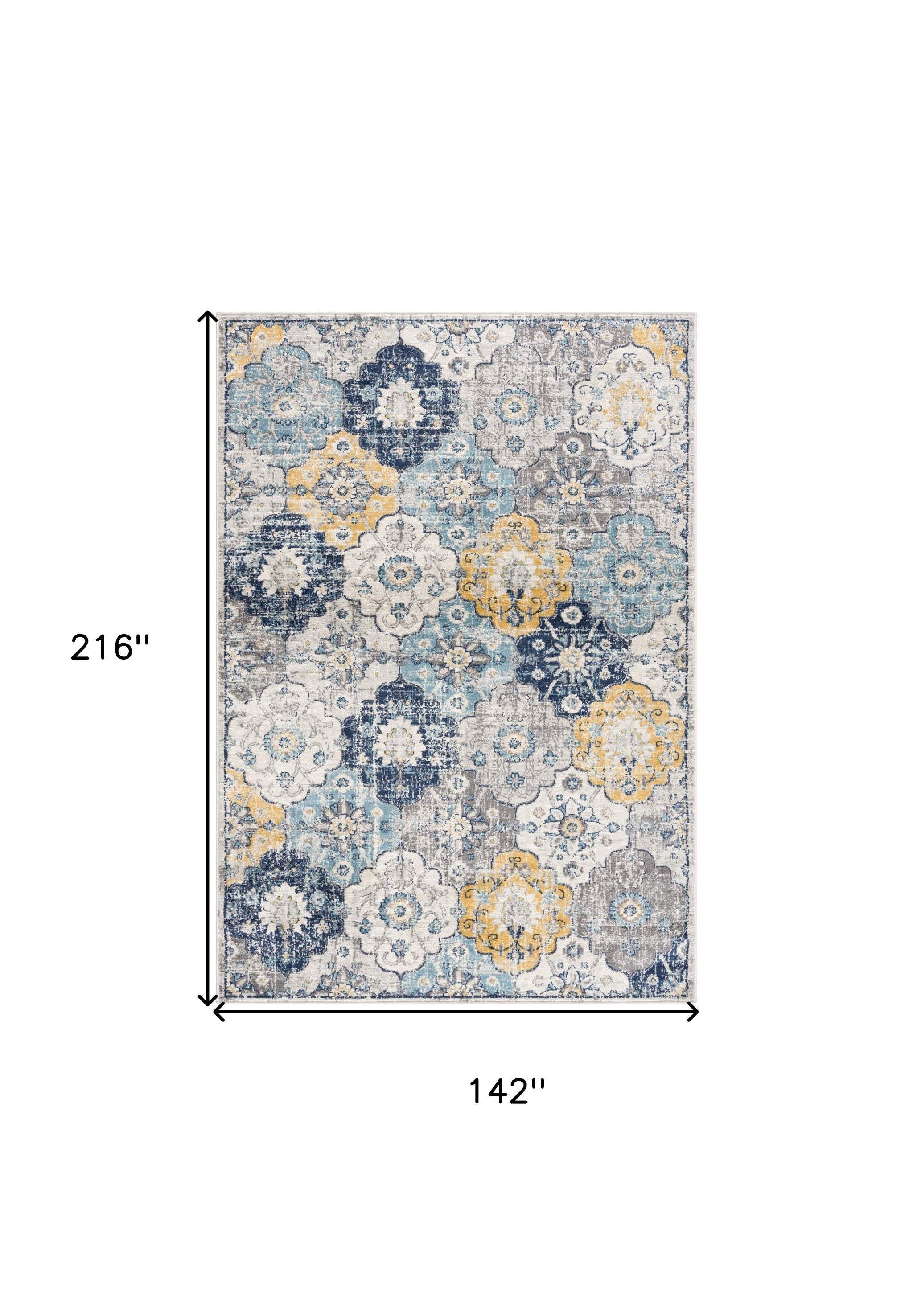 12' X 18' Blue and Yellow Floral Washable Non Skid Area Rug - Homeroots - Flyclothing LLC