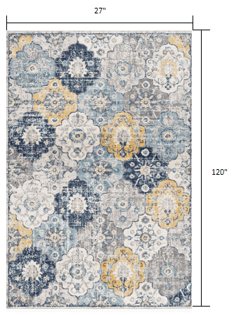 10' Runner Blue and Yellow Floral Runner Rug - Homeroots - Flyclothing LLC