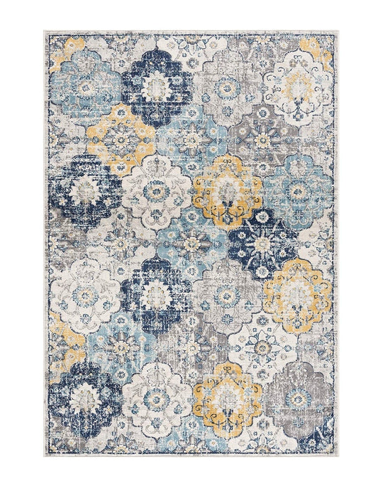 10' Runner Blue and Yellow Floral Runner Rug - Homeroots