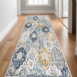 13' Runner Blue and Yellow Floral Runner Rug - Homeroots