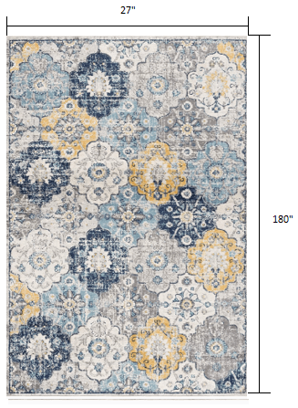 15' Runner Blue and Yellow Floral Runner Rug - Homeroots - Flyclothing LLC