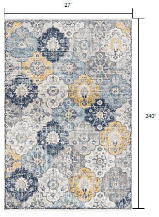20' Runner Blue and Yellow Floral Runner Rug - Homeroots - Flyclothing LLC