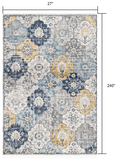 20' Runner Blue and Yellow Floral Runner Rug - Homeroots