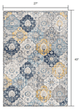 2' X 4' Blue and Yellow Floral Area Rug - Homeroots