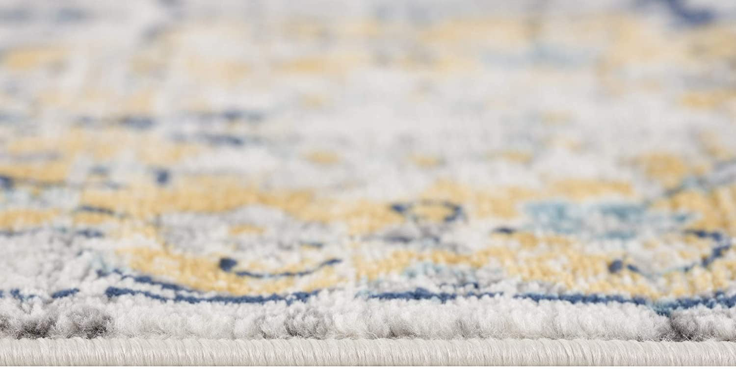 2' X 5' Blue and Yellow Floral Area Rug