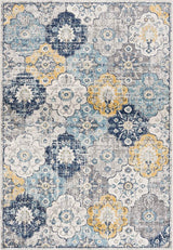 3' X 5' Blue and Yellow Floral Distressed Area Rug - Homeroots - Flyclothing LLC