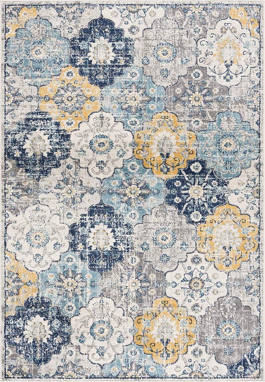 3' X 5' Blue and Yellow Floral Distressed Area Rug - Homeroots - Flyclothing LLC