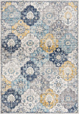 3' X 5' Blue and Yellow Floral Distressed Area Rug - Homeroots