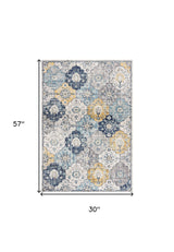 3' X 5' Blue and Yellow Floral Distressed Area Rug - Homeroots - Flyclothing LLC