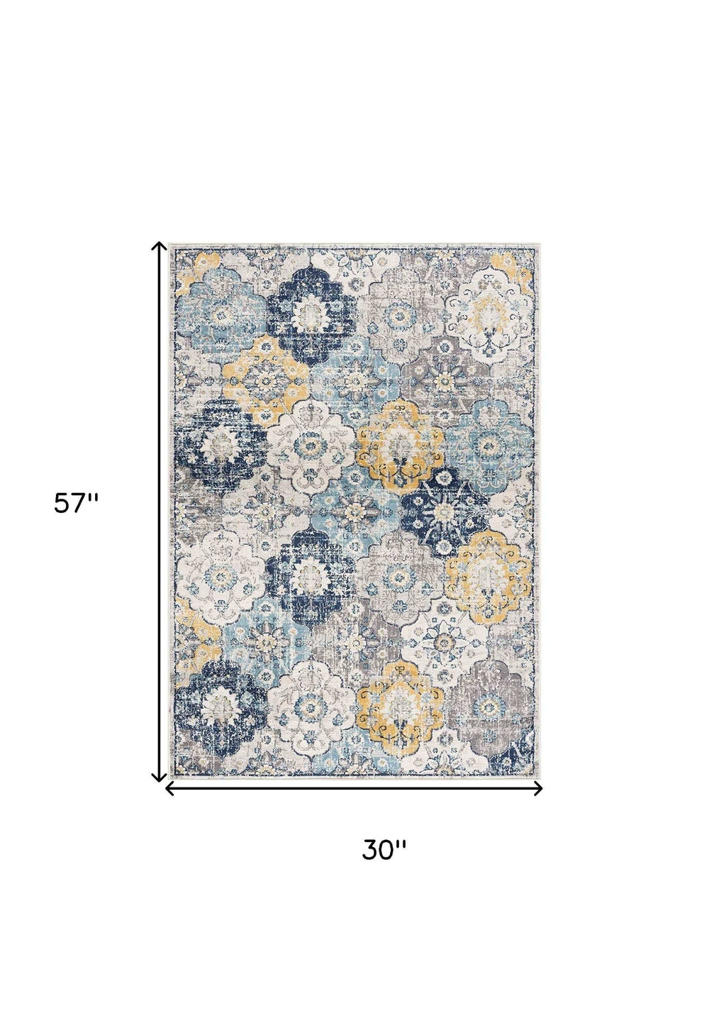 3' X 5' Blue and Yellow Floral Distressed Area Rug - Homeroots - Flyclothing LLC