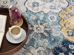 5' X 7' Blue and Yellow Floral Area Rug