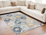 5' X 7' Blue and Yellow Floral Area Rug - Homeroots