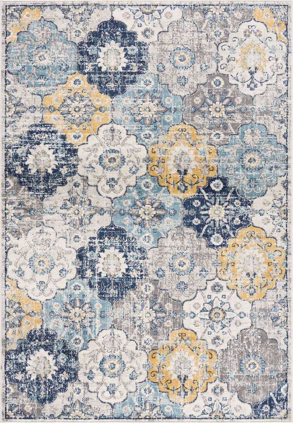 5' X 7' Blue and Yellow Floral Area Rug - Homeroots - Flyclothing LLC