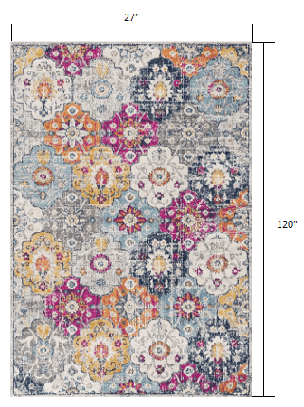 10' Runner Blue and Ivory Floral Runner Rug - Homeroots - Flyclothing LLC
