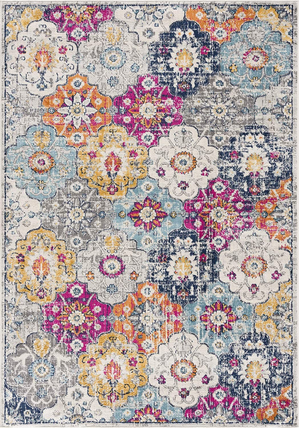 13' Runner Blue and Ivory Floral Runner Rug