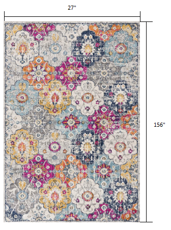 13' Runner Blue and Ivory Floral Runner Rug