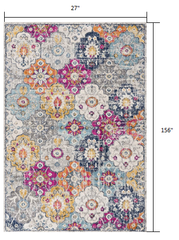 13' Runner Blue and Ivory Floral Runner Rug
