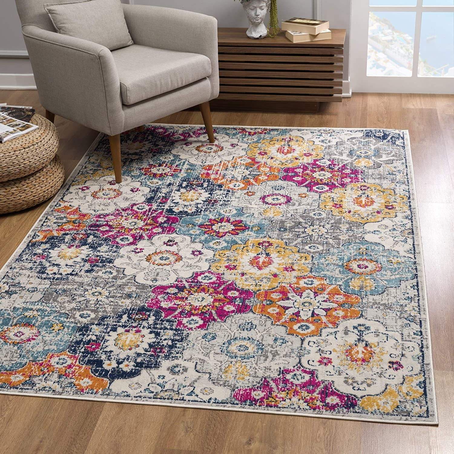 2' X 5' Blue and Ivory Floral Area Rug - Homeroots - Flyclothing LLC