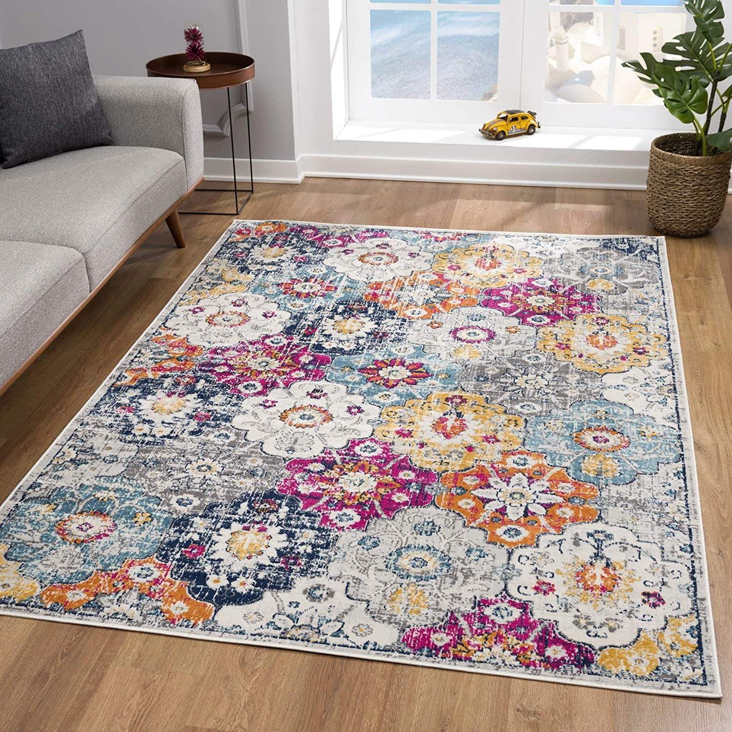 2' X 5' Blue and Ivory Floral Area Rug - Homeroots - Flyclothing LLC