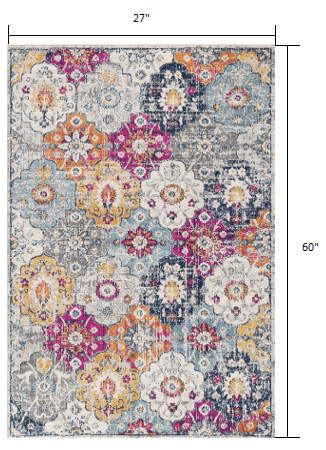 2' X 5' Blue and Ivory Floral Area Rug - Homeroots - Flyclothing LLC