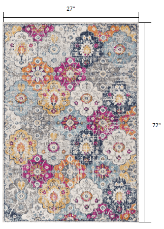 6' Runner Blue and Ivory Floral Area Rug - Homeroots - Flyclothing LLC