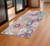 6' Runner Blue and Ivory Floral Area Rug - Homeroots