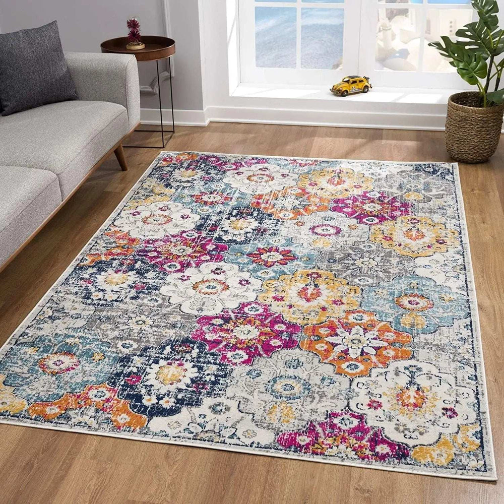 8' Runner Blue and Ivory Floral Runner Rug - Homeroots - Flyclothing LLC