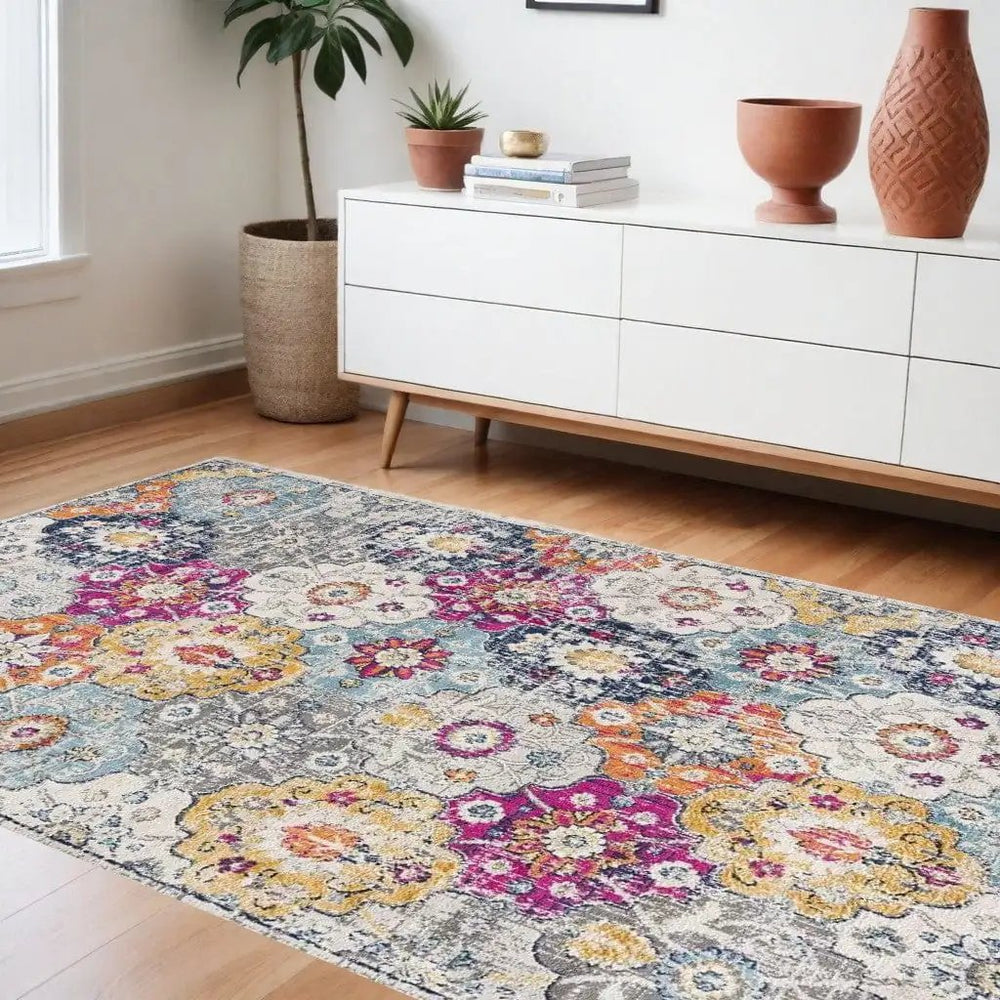 6' X 9' Blue and Ivory Floral Area Rug - Homeroots