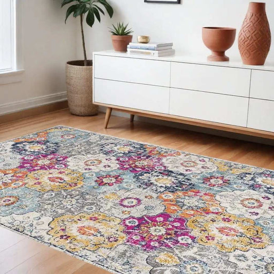 6' X 9' Blue and Ivory Floral Area Rug - Homeroots - Flyclothing LLC