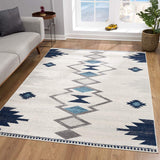 10' Runner Blue and Ivory Southwestern Runner Rug - Homeroots - Flyclothing LLC