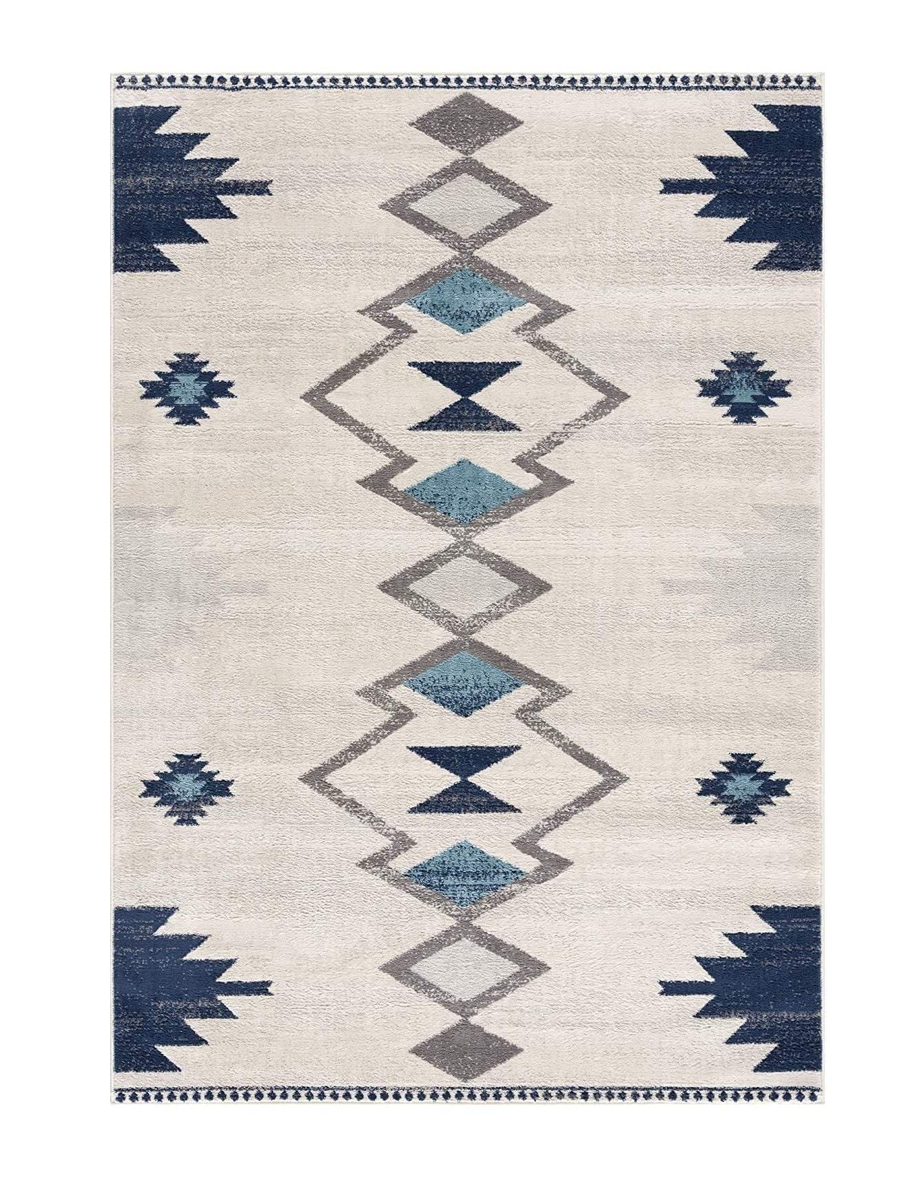 10' Runner Blue and Ivory Southwestern Runner Rug - Homeroots - Flyclothing LLC