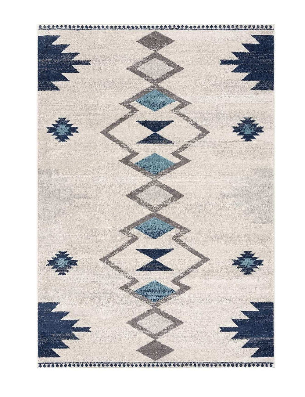 10' Runner Blue and Ivory Southwestern Runner Rug - Homeroots - Flyclothing LLC