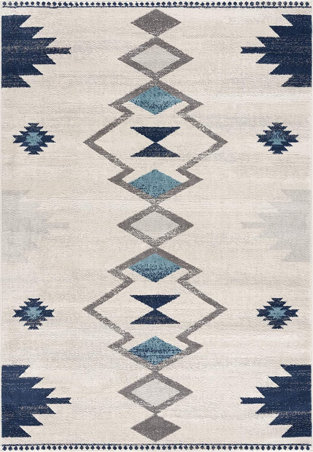 15' Runner Blue and Ivory Southwestern Runner Rug