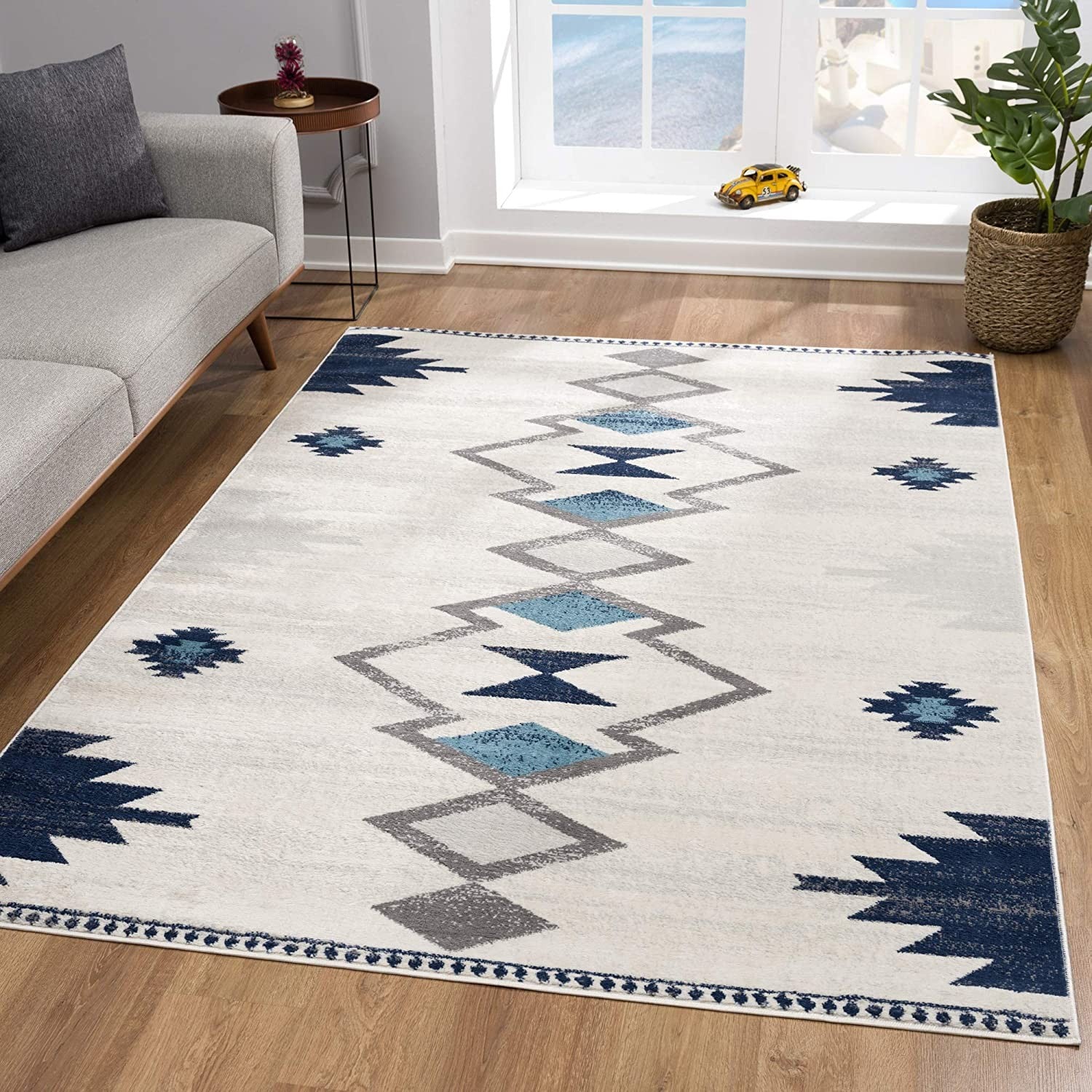 15' Runner Blue and Ivory Southwestern Runner Rug