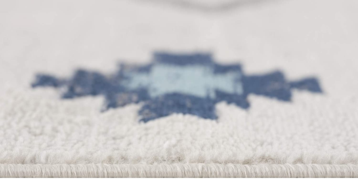 15' Runner Blue and Ivory Southwestern Runner Rug