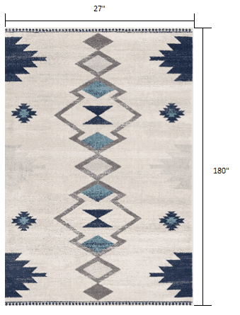15' Runner Blue and Ivory Southwestern Runner Rug - Homeroots - Flyclothing LLC