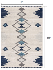 15' Runner Blue and Ivory Southwestern Runner Rug