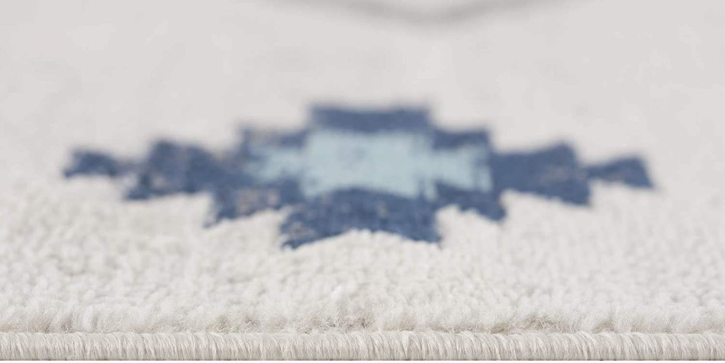 20' Runner Blue and Ivory Southwestern Runner Rug - Homeroots - Flyclothing LLC