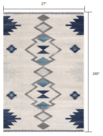 20' Runner Blue and Ivory Southwestern Runner Rug - Homeroots - Flyclothing LLC