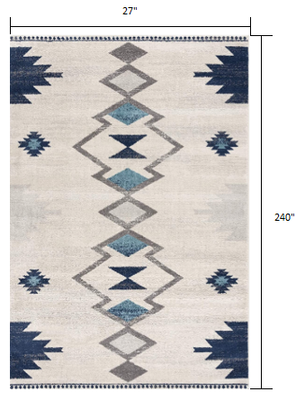20' Runner Blue and Ivory Southwestern Runner Rug