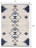 20' Runner Blue and Ivory Southwestern Runner Rug - Homeroots