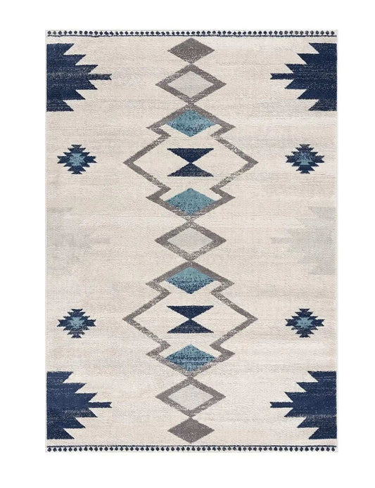 2' X 5' Blue and Ivory Southwestern Area Rug - Homeroots - Flyclothing LLC